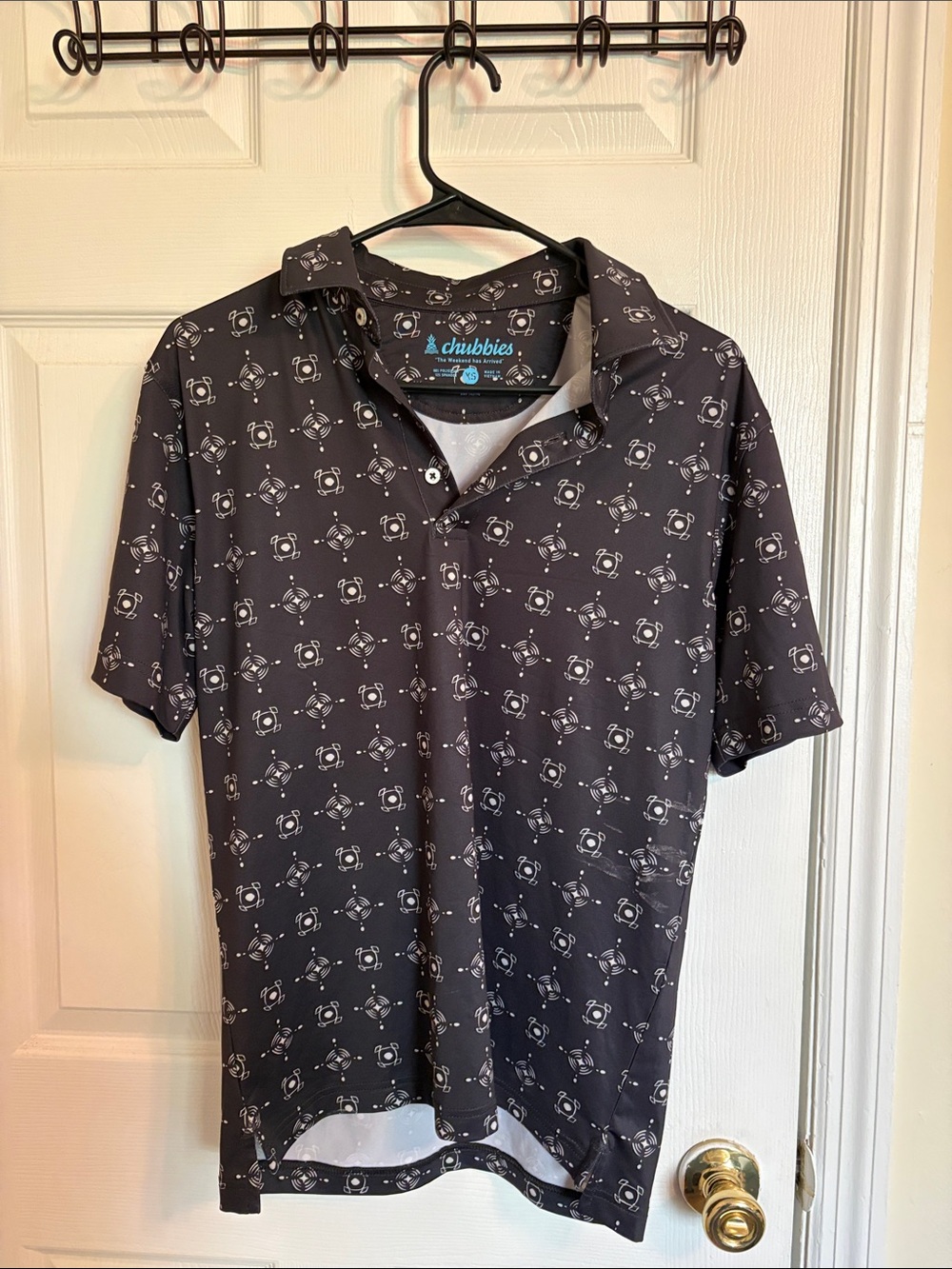 chubbies Black Polo with White Geometric Print
